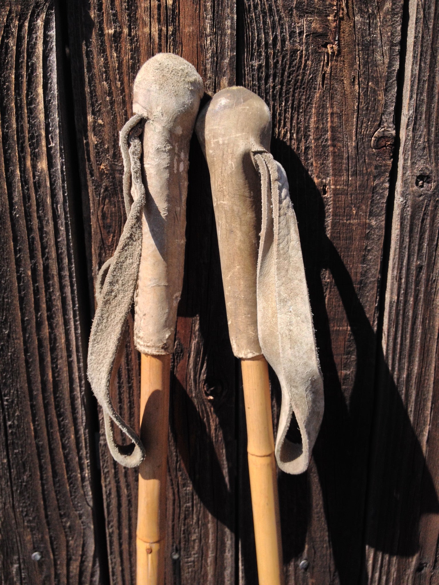 Vintage Bamboo and Leather Ski Poles