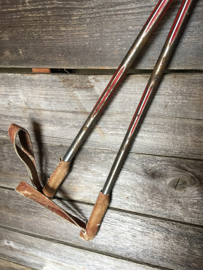 Silver and Red - Decorative Metal Ski Poles