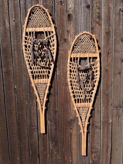 Antique Native American Indian Snowshoes - Multi-Colored Pom Poms