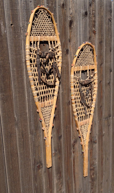 Antique Native American Indian Snowshoes - Multi-Colored Pom Poms