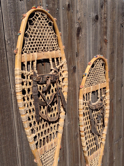 Antique Native American Indian Snowshoes - Multi-Colored Pom Poms