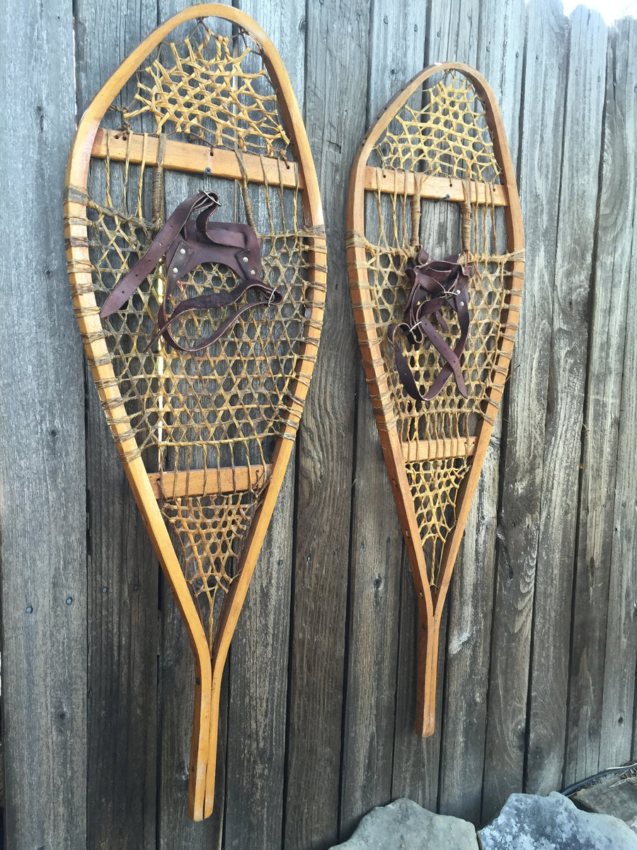 Classic Wood Snowshoes with Leather Bindings