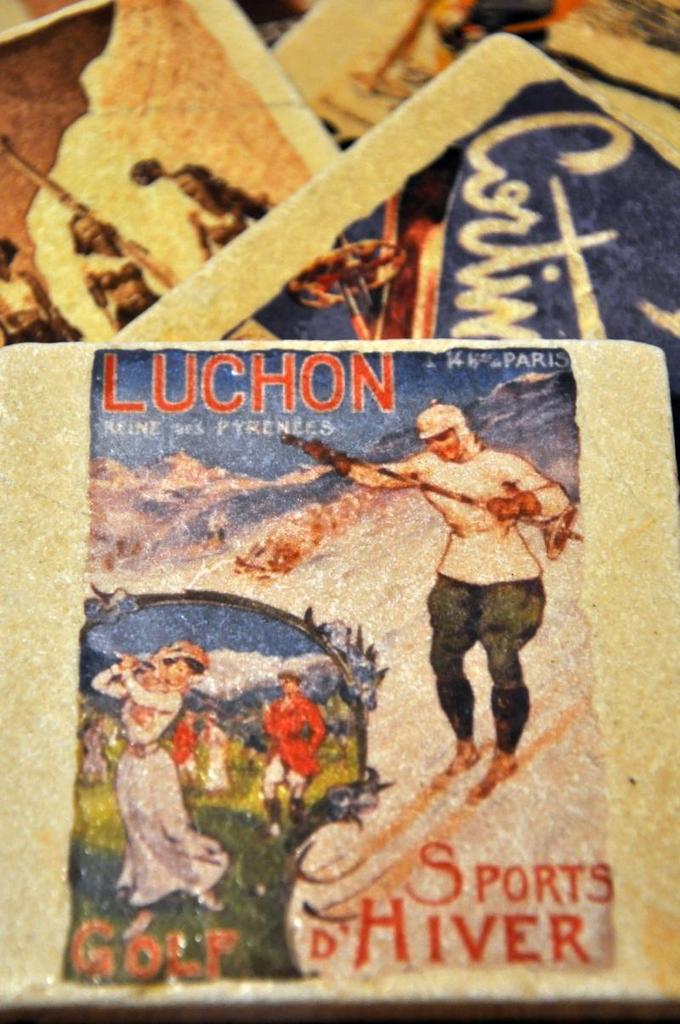 Vintage Marble Ski Coaster - Luchon Sports d' Hiver