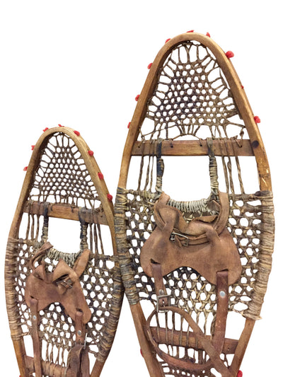 Antique Native American Indian Snowshoes With Red Pom Poms