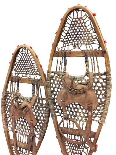 Antique Native American Indian Snowshoes With Red Pom Poms