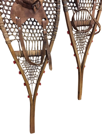 Antique Native American Indian Snowshoes With Red Pom Poms