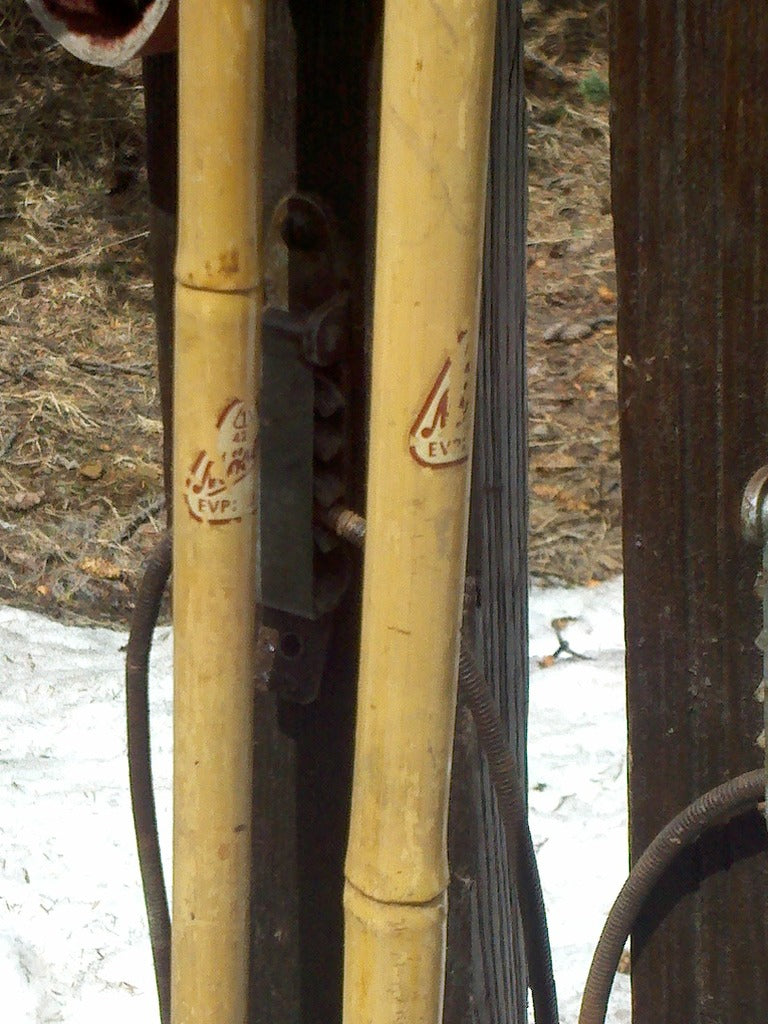 Vintage Wooden Skis with Ski Poles