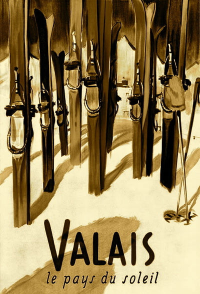 Vintage Ski Poster - Sepia Valias