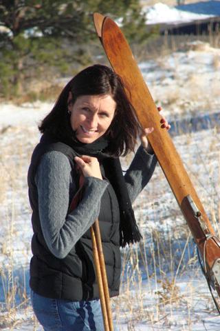 Vintage Downhill Skis with Ski Poles