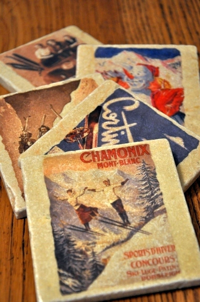 Vintage Marble Ski Coaster - Luchon Sports d' Hiver