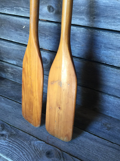 Vintage Wood Boat Oars - Yellow Handle