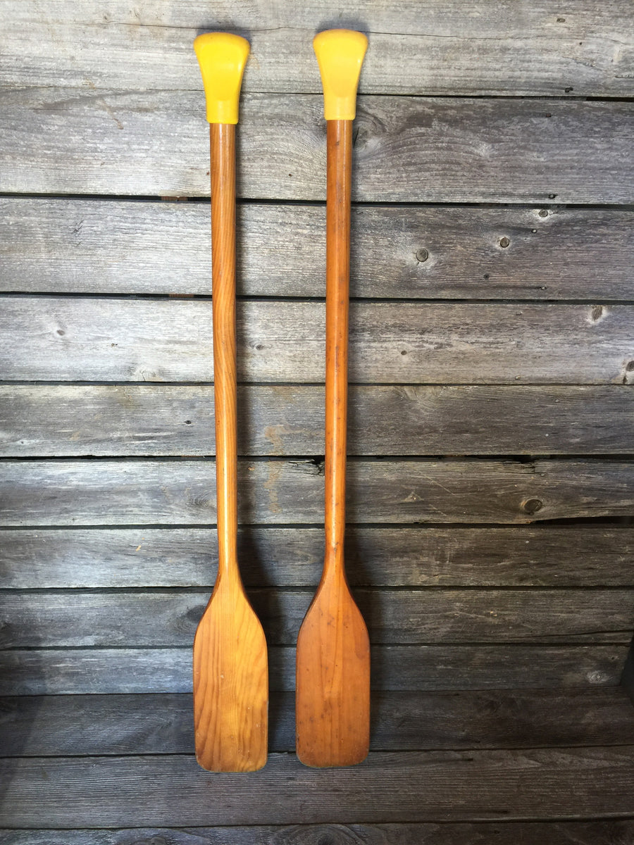 Vintage Wood Boat Oars - Yellow Handle