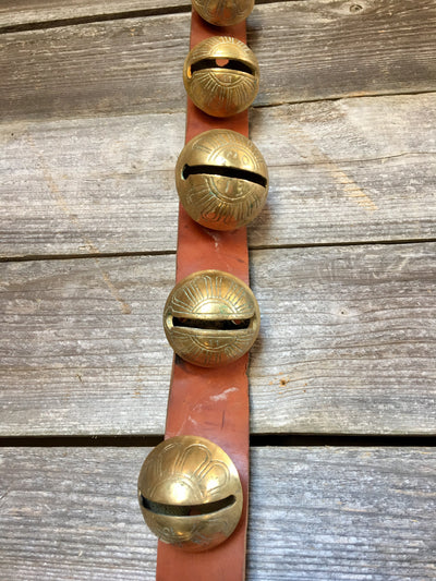 Sleigh Bells - Strap of 25 Bells attached to 84 in Vintage Leather Strap