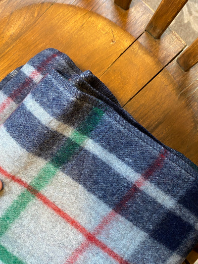 Grey/Blue Plaid Wool Blanket