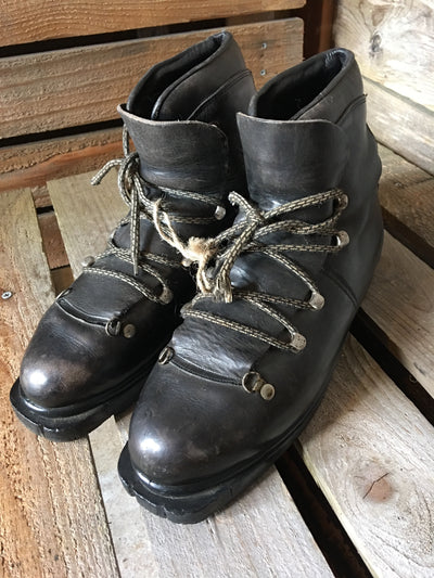 Vintage Black Leather Ski Boots