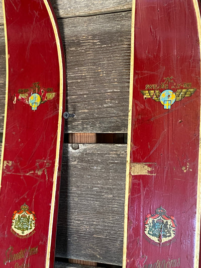 Vintage Swedish Downhill Skis - Red Strimlein