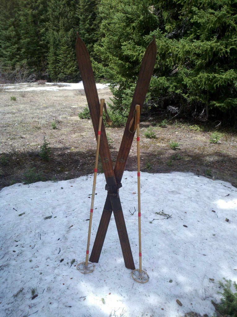 Wooden Northland Skis with Bamboo Ski Poles