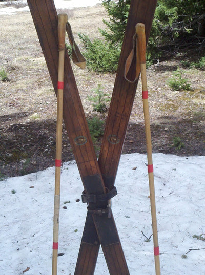 Wooden Northland Skis with Bamboo Ski Poles