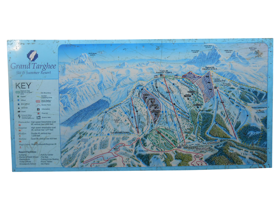 Vintage Grand Targhee base area trail map sign