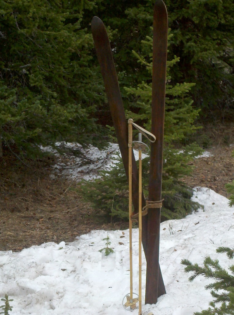 Vintage Lund Downhill Skis with Poles